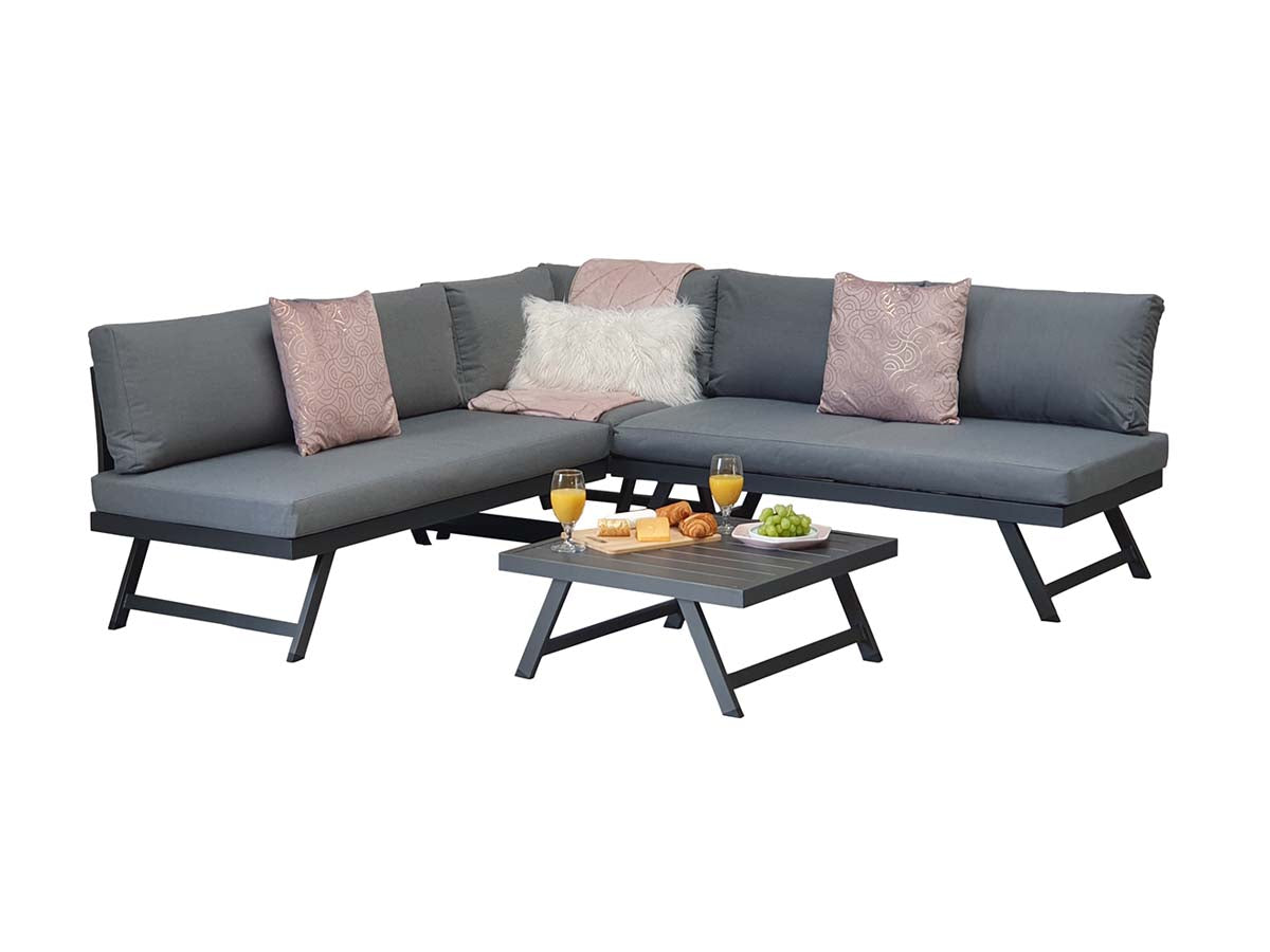 Signature Weave - Kimmie Outdoor Corner Lounge Set with Adjustable Head Rest Grey Frame