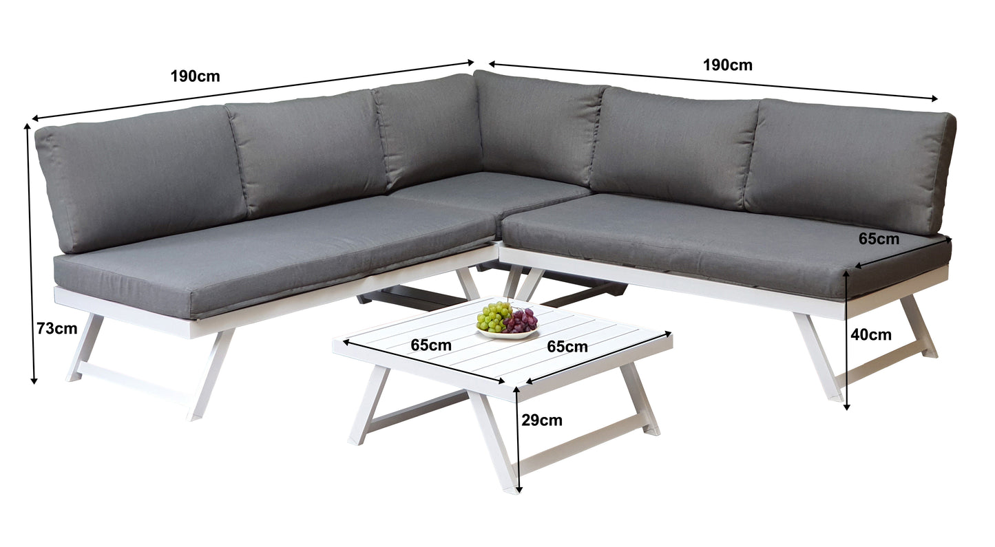 Signature Weave - Kimmie Outdoor Corner Lounge Set with Adjustable Head Rest Grey Frame