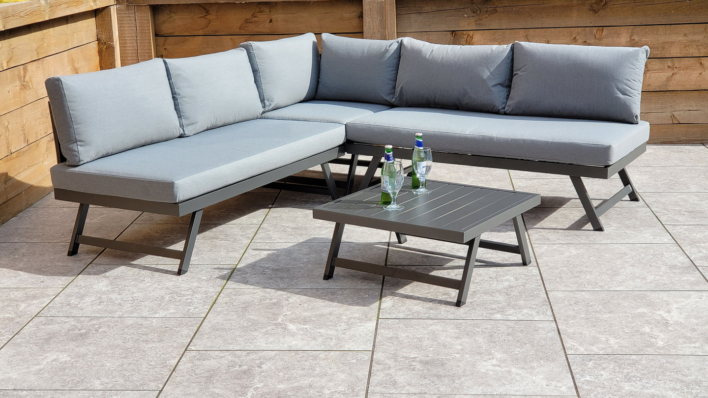 Signature Weave - Kimmie Outdoor Corner Lounge Set with Adjustable Head Rest Grey Frame