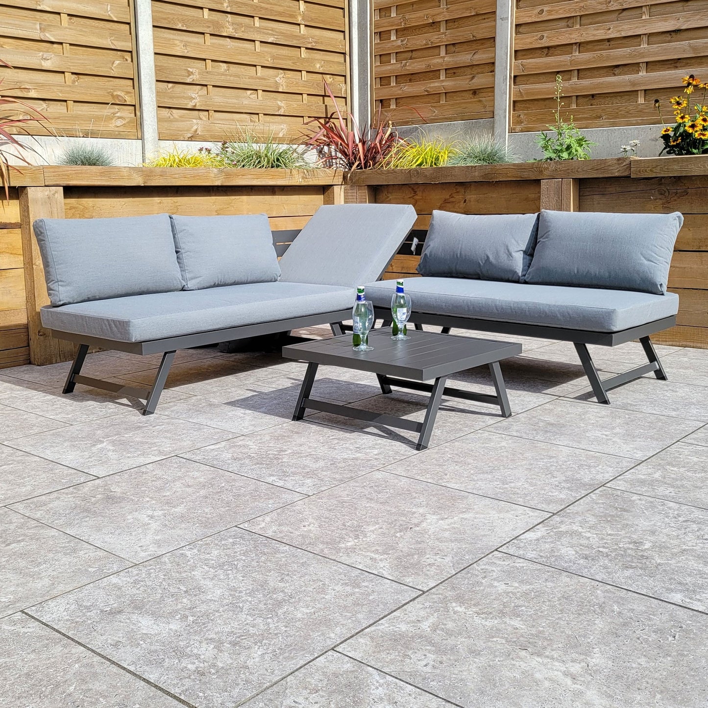 Signature Weave - Kimmie Outdoor Corner Lounge Set with Adjustable Head Rest Grey Frame