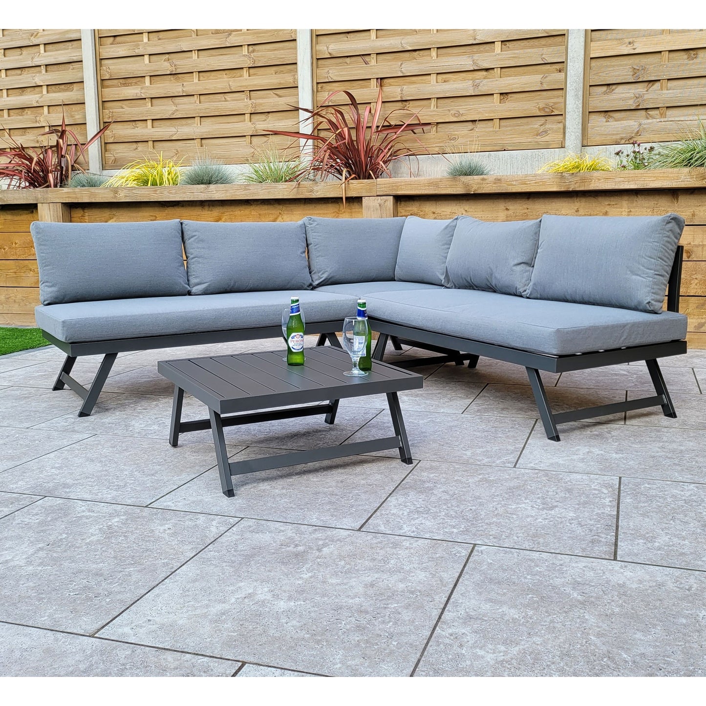 Signature Weave - Kimmie Outdoor Corner Lounge Set with Adjustable Head Rest Grey Frame