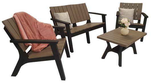 Signature Weave - Outdoor Furniture - Polly - 4 Seat Sofa Set In Moulded Plastic - 2 Tone Black & Grey