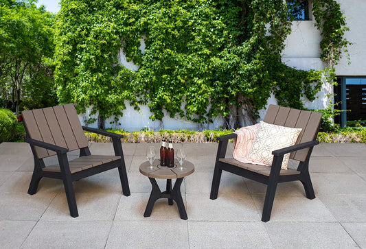 Signature Weave - Outdoor Furniture - Polly 2 Seat Set In Moulded Plastic - 2 Tone Black & Grey