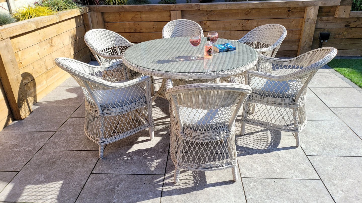 Signature Weave - Rose Outdoor White Round Rattan Dining Set