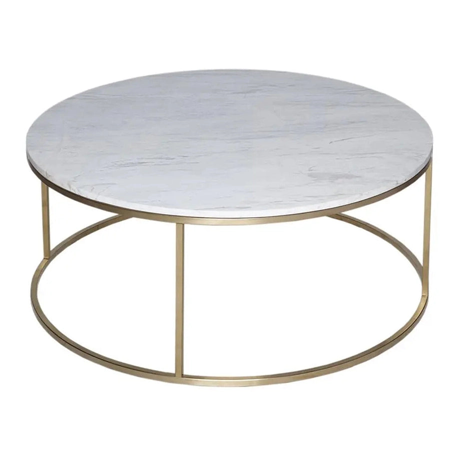 Kensal Circular Coffee Table White Marble Top & Brass Base